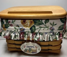 Longaberger Recipe Basket LG Heartland Lid Garden Splendr Liner Protector Tie-On