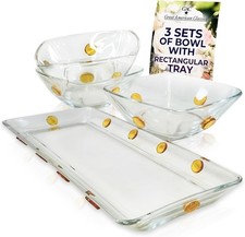 Elegant Glass Square Bowls Set with Matching Rectangular Tray 3-Piece Decorative