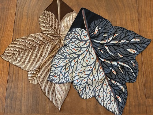Set of two Vintage Carol Stanley Botanical Leaf Shaped Cotton Handkerchiefs