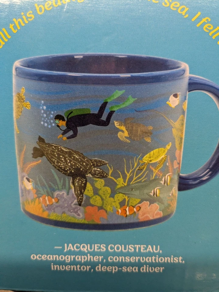 Taza de arrecife de coral tortugas marinas cambio de color transformador de calor Jacques Cousteau cotización Foto 2 de 4