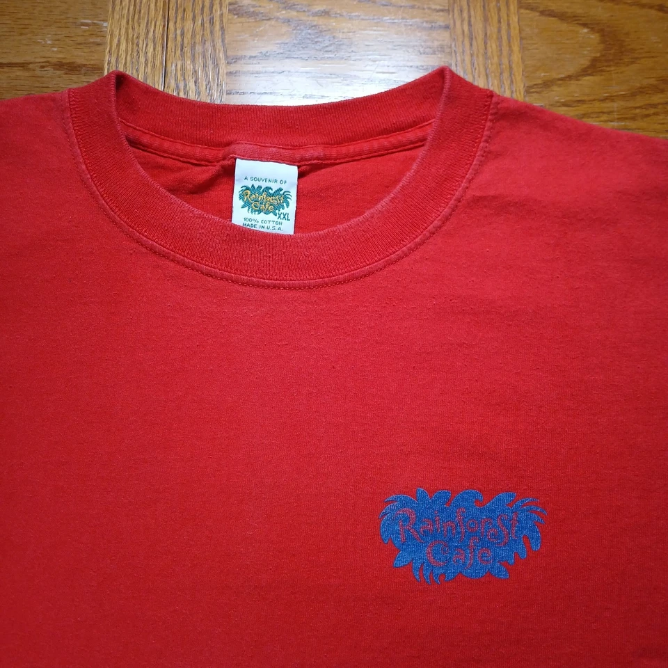 Camiseta De Colección Rainforest Café 2XL Para Hombres Roja Orlando Florida Hecha en EE. UU. Cuello Redondo  Foto 4 de 4