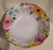 Melamine serving BOWL white w/ watercolor floral design 12.5" diameter 3.75"high