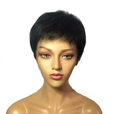 Women's Black Wig Short Straight Synthetic Hair w/Lace Natural Fashion Looking