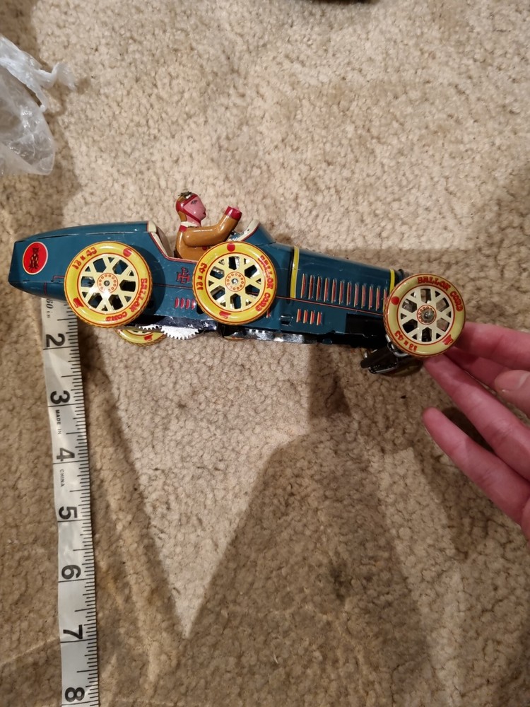 Tin Wind Up Racing Car Toy - BUGATTI I-970 - 1980s Repro of 1930s Model Car T35