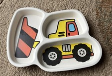 Child's Plate Spill Proof Divided Bamboo Toddler Dinnerware Dish Dump truck