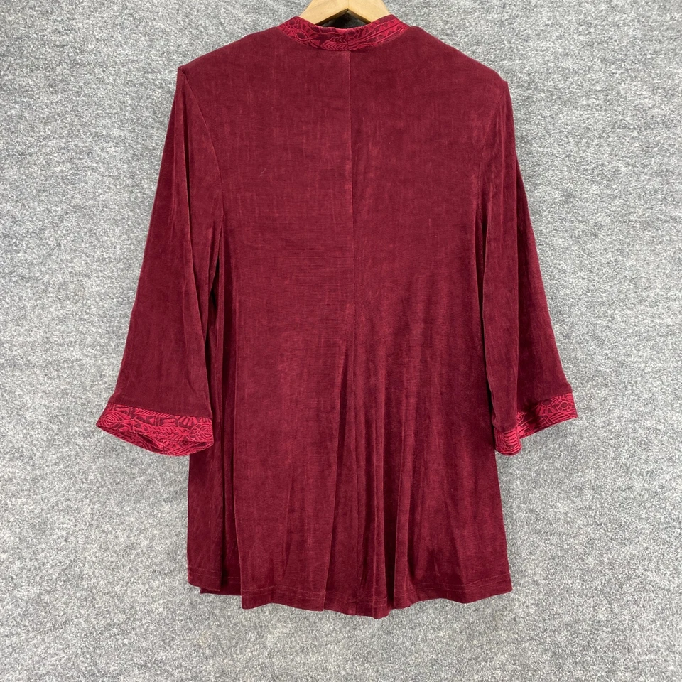 Chaqueta R&M Richards Mujer 14 Roja Geométrica Frente Abierto Manga 3/4 Informal Comodidad Foto 2 de 4