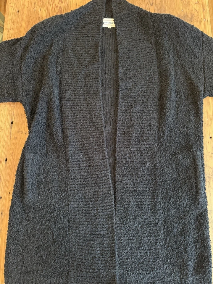 Cárdigan negro vintage Westbound para mujer largo bolsillos cubiertos hombreras grandes Foto 3 de 4