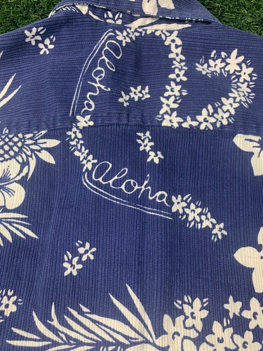 Camisa vintage para hombre con dedos azules en nariz L ukelele floral hawaiano E05 - Imagen 10 de 11