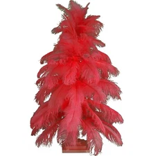 Red Ostrich Feather Christmas Tree Real Bird Feather Branches Stand Included