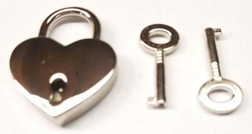 Heart Nickel Plated Chrome Pad Lock shine fancy keys jewelry box pouch small - Picture 2 of 8