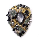 Women's Vintage Black Austrian Crystal Elegant Flower Teardrop Brooch Gold Tone