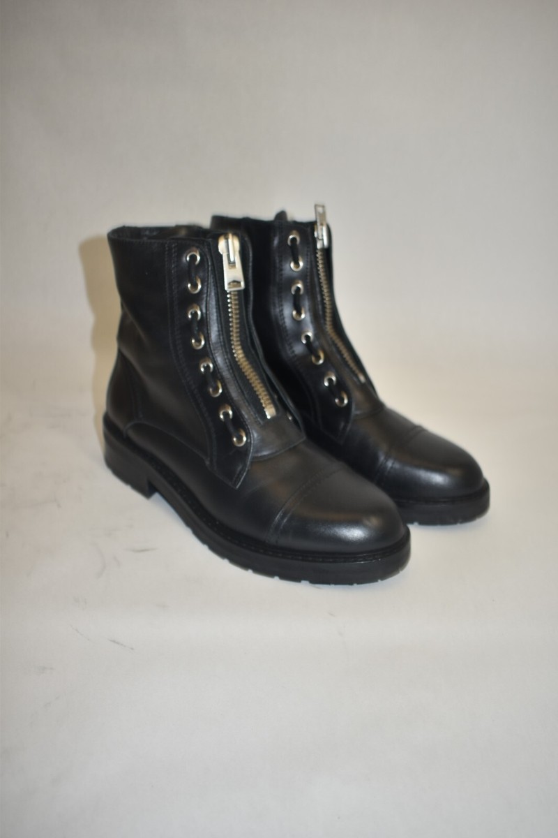 New! AllSaints Ariel Leather Lace Up Biker Combat Boots Black size