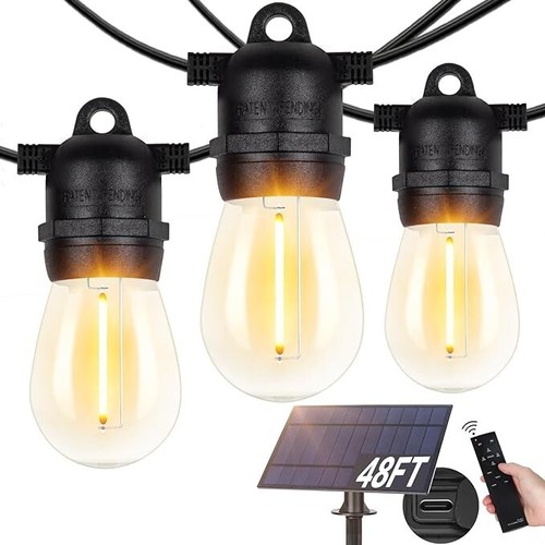 Outdoor/Indoor Solar Patio String Lights 15+2 LED S14 Bulbs Dimmable 48' Dual - Picture 6 of 6