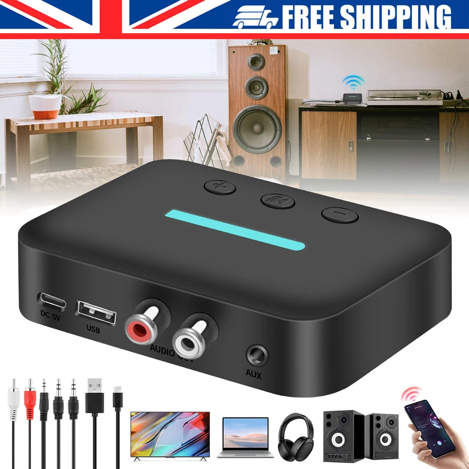 Bluetooth 5.4 Wireless Receiver NFC 3.5mm Jack AUX to 2 RCA Audio Stereo Adapter