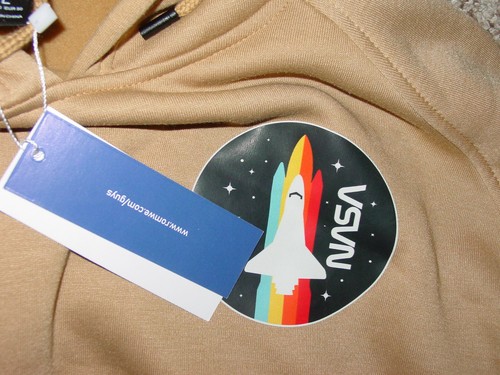 Mens Romwe NASA Hoodie Brown Letter & Graphic Print Kangaroo Pockets! NWT's! L - Picture 4 of 5