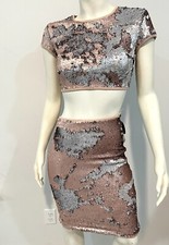 rose gold silver reversible sequin set skirt and crop top size small