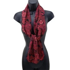 Unbranded Women's Scarf Red Black Floral Polyester 9" x 55" Rectangle 