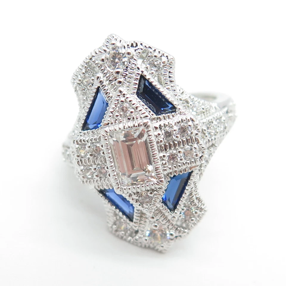 ROSS SIMONS 925 Sterling Silver Lab-Created Sapphire & C Z Bohemian Ring Size 6 - Image 3 of 4