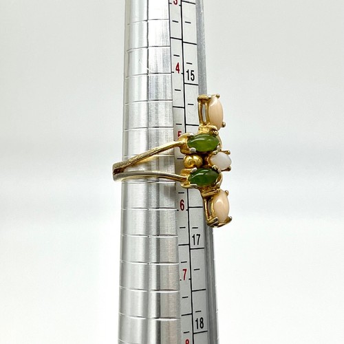 Anillo de cóctel HGE vintage de oro de 14k con cabujones verdes y rosas talla 5,5 - Imagen 7 de 7