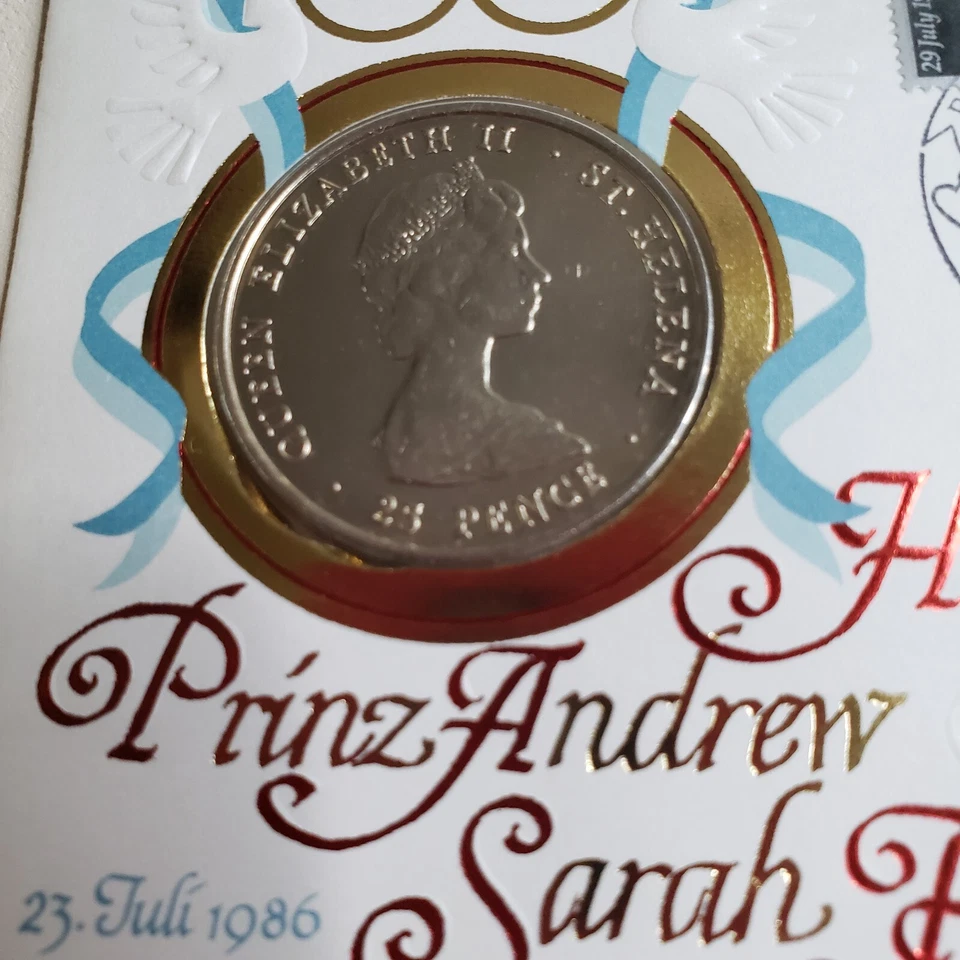 15 Varias Fundas Real Primer Día y Moneda de 25 Peniques Reina Isabel II Santa Elena Foto 3 de 4