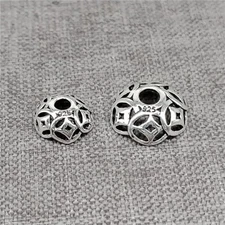 10pcs of 925 Sterling Silver Coin Bead Caps for Bracelet Necklace 8mm 11mm