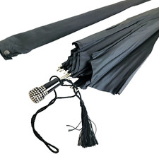 VINTAGE ART DECO STYLE SHEDRAIN BLACK with RHINESTONE HANDLE UMBRELLA PARASOL
