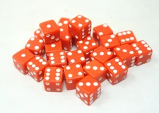 Set of 24 Six Sided Vintage Square Opaque 10mm D6 Dice - Red with White Pip Die