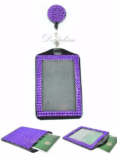 Full Bling Rhinestone 2 IN 1 Vertical ID Badge Holder with Retractable Reel - Picture 22 of 51