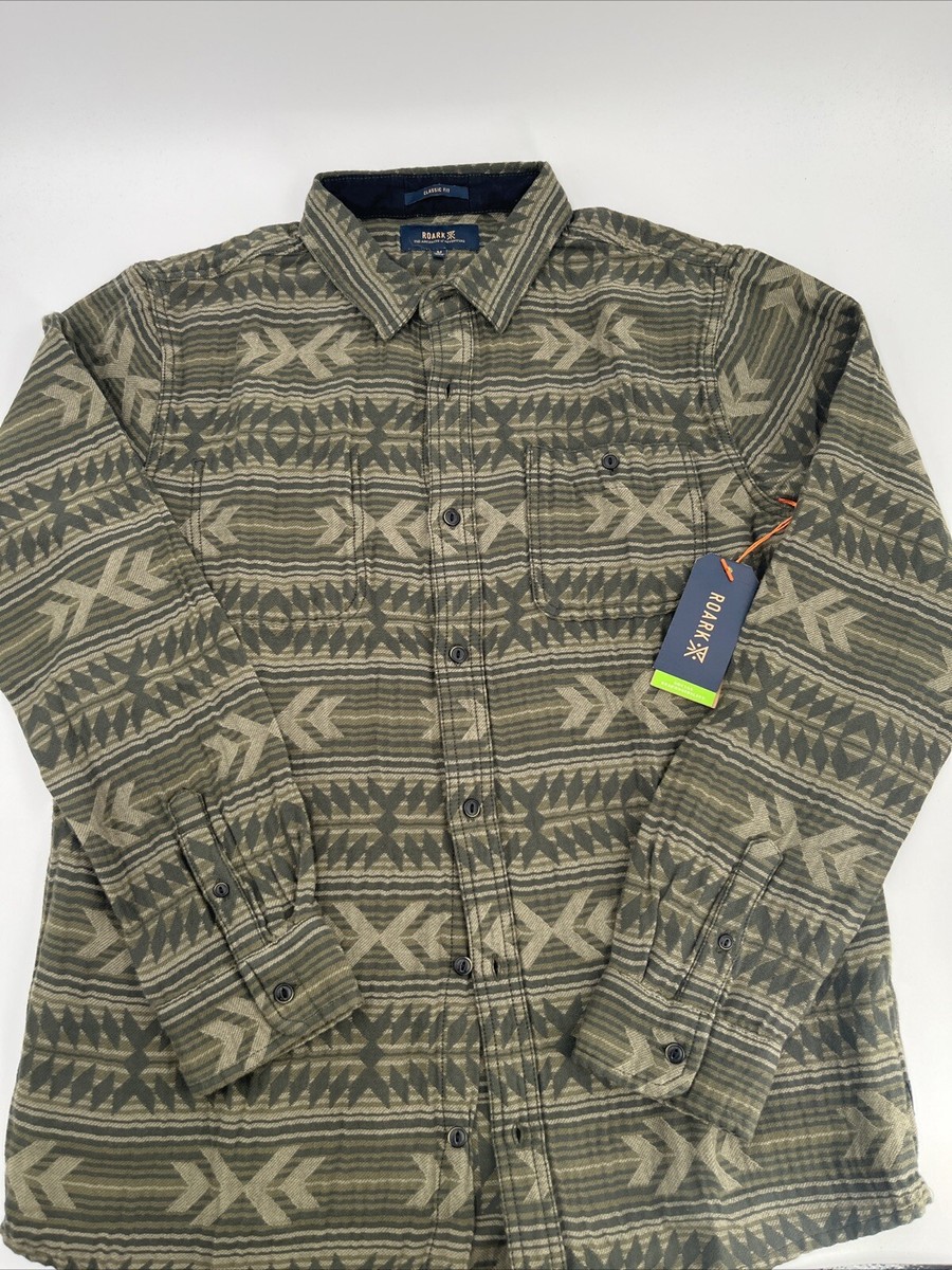 Roark Weston Shirt Mens Medium Olive Aztec Long Sleeve Button Up 