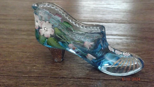 FENTON Blue Hand Painted SHOE SLIPPER - Nancy Fenton