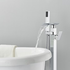 Floor Mount Chrome Free Standing Bathtub Faucet Tub Filler Swivel w/ Hand Shower