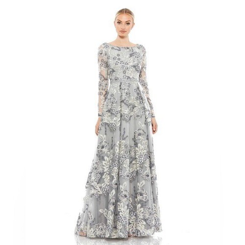 Mac Duggal A-Linien-Kleid mit Blumenverzierung Illusionsärmeln bestickt - neu mit Etikett