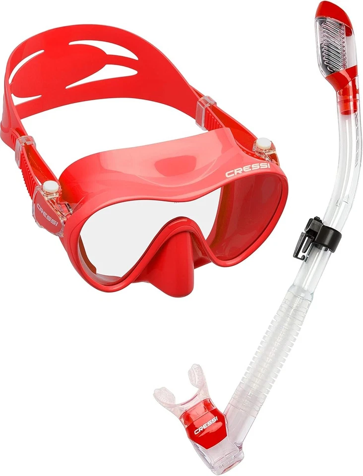 Conjunto combo de máscara de snorkel Cressi F1 supernova lente transparente sem moldura seca silicone - Imagem 4 de 4