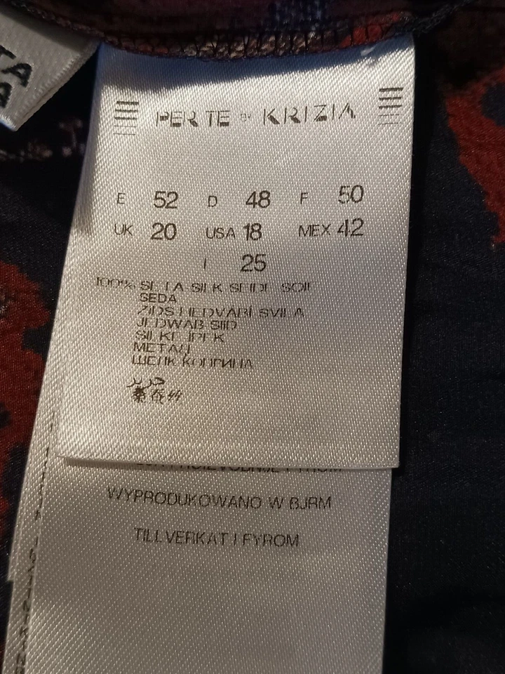 Blusa PER TE BY KRIZIA 18W Roja con Estampado Negro Manga Larga Cuello en V 100% Seda Foto 4 de 4