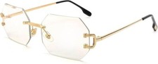 Clear Lens Gold Rimless Glasses Eyeglasses Small Sophisticated Shades Sunglasses