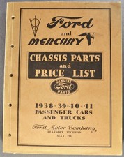 1938-1941 Ford Parts List Book V8 Mercury Excellent Original 41 Not A Reprint