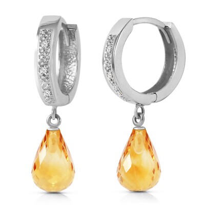 14K. MASSIVE GOLD CREOLEN MIT DIAMANTEN & CITRINEN (Weißgold)