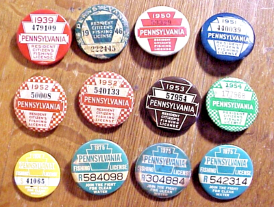 12 Permis De Pêche Pennsylvanie 1939 1946 1950 1951 1952 1953 1954 1974