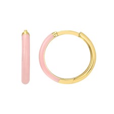 7/16" 11mmx2mm Light Pink Enamel Hoop Earrings Real 14K Yellow Gold