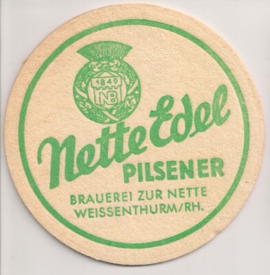Brewery zur Nette, Weissenthurm - old beer mat / beer felt ''Edel Pilsener''