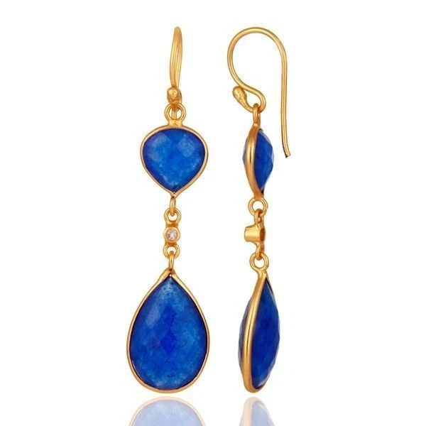 Pendientes colgantes de piedras preciosas de aventurina azul plata 925 para mujer joyería de boda Foto 3 de 3