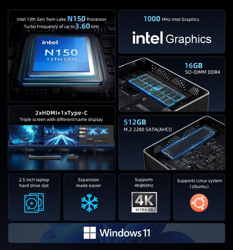 Bmax B4 Turbo Mini PC Intel® Prozessor N150 bis zu 3,4 GHz, Windows 11 Pro - Bild 7 von 17