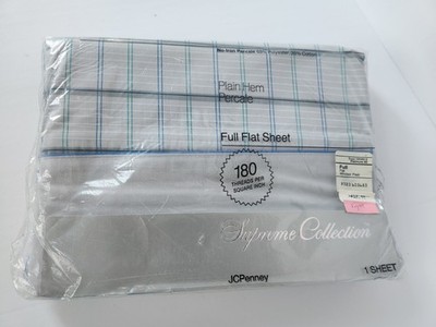 JC Penney Supreme Collection Windsor Plaid Flat Sheet 180 TC NOS VTG