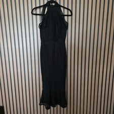 PrettyLittleThing Black Crochet Lace High Neck Halter Maxi Dress Size 8