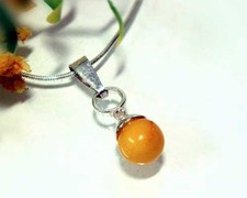 Bernstein Kugel  Anhänger Silber 925 Kugel Ø 9 mm gelb echt Sterlingsilber bp31