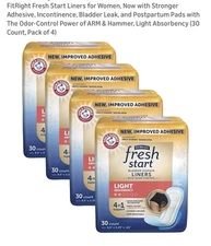 4 Pack Fresh Start Liners for Women, Now with Stronger Adhesive, Incontinence