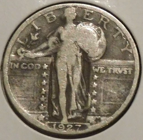 Silver Quarter - Standing Liberty - 1927-D (Rare. Black tarnish.) [814]