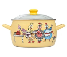 8-qt Metalac Funny Chickens Vintage Enamel Casserole with Glass Lid