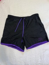 Vintage 90s Umbro Soccer Shorts USA Made Black/Purple Solid Nylon Size S