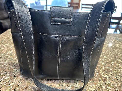 Vintage FOSSIL schwarze Leder Schulter Handtasche Geldbeutel. Magnetschnappverschluss 1554 - Bild 7 von 24